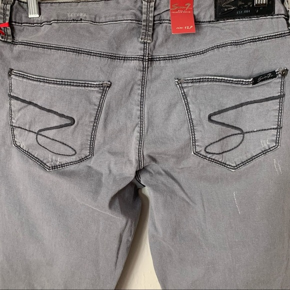 NWT SEVEN7 Distressed Zipper Embellished Grey Skinny Jeans Gray Size 12P - Picture 16 of 16